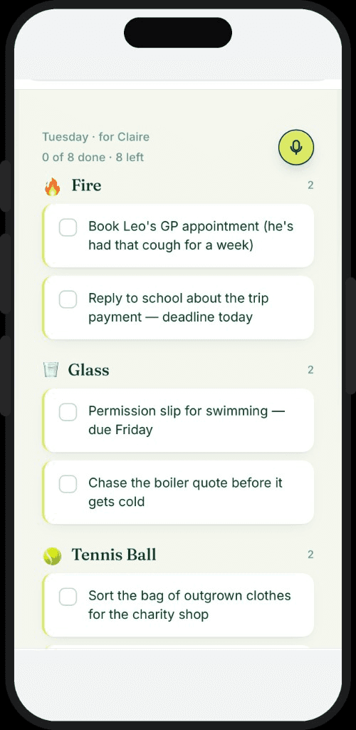 Enough task list with tasks grouped by category